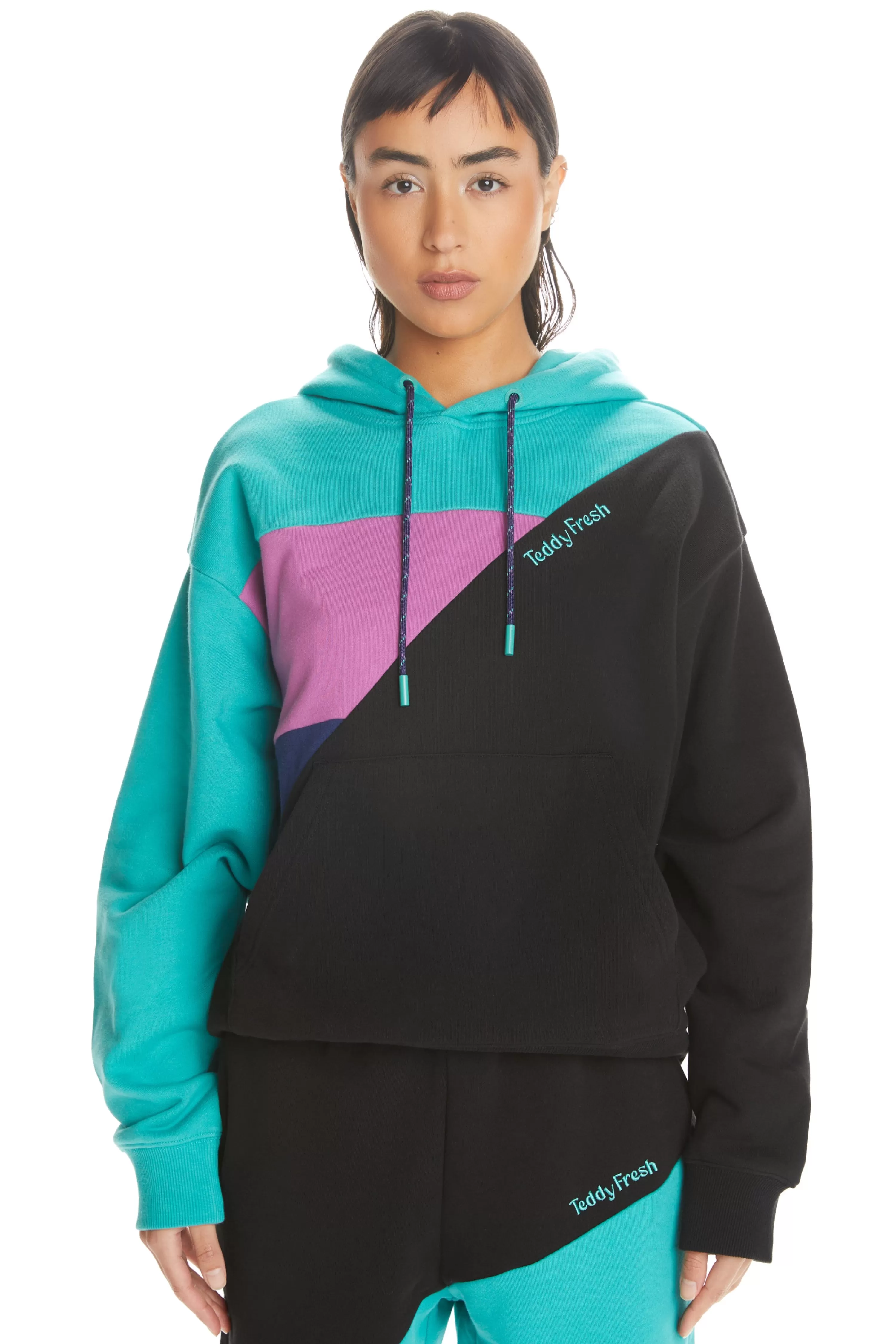 Asymmetric Color Block Hoodie-Teddy Fresh Best Sale