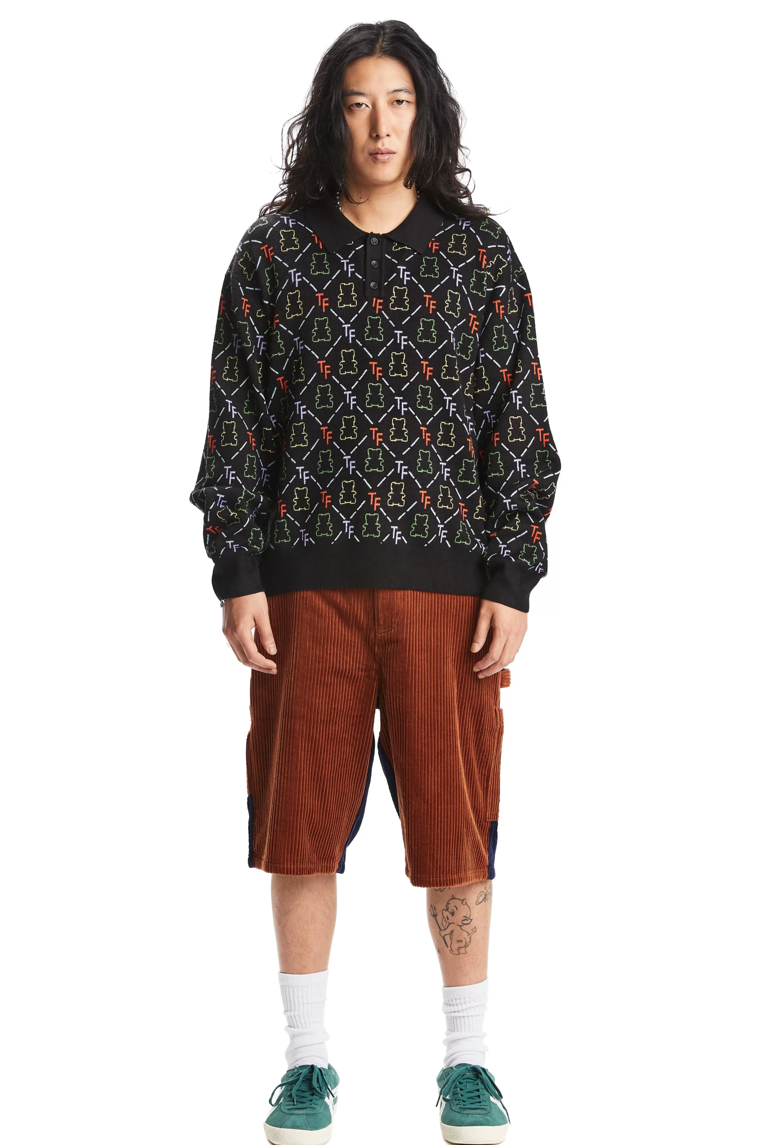 Bear Jacquard Polo Sweater-Teddy Fresh Hot