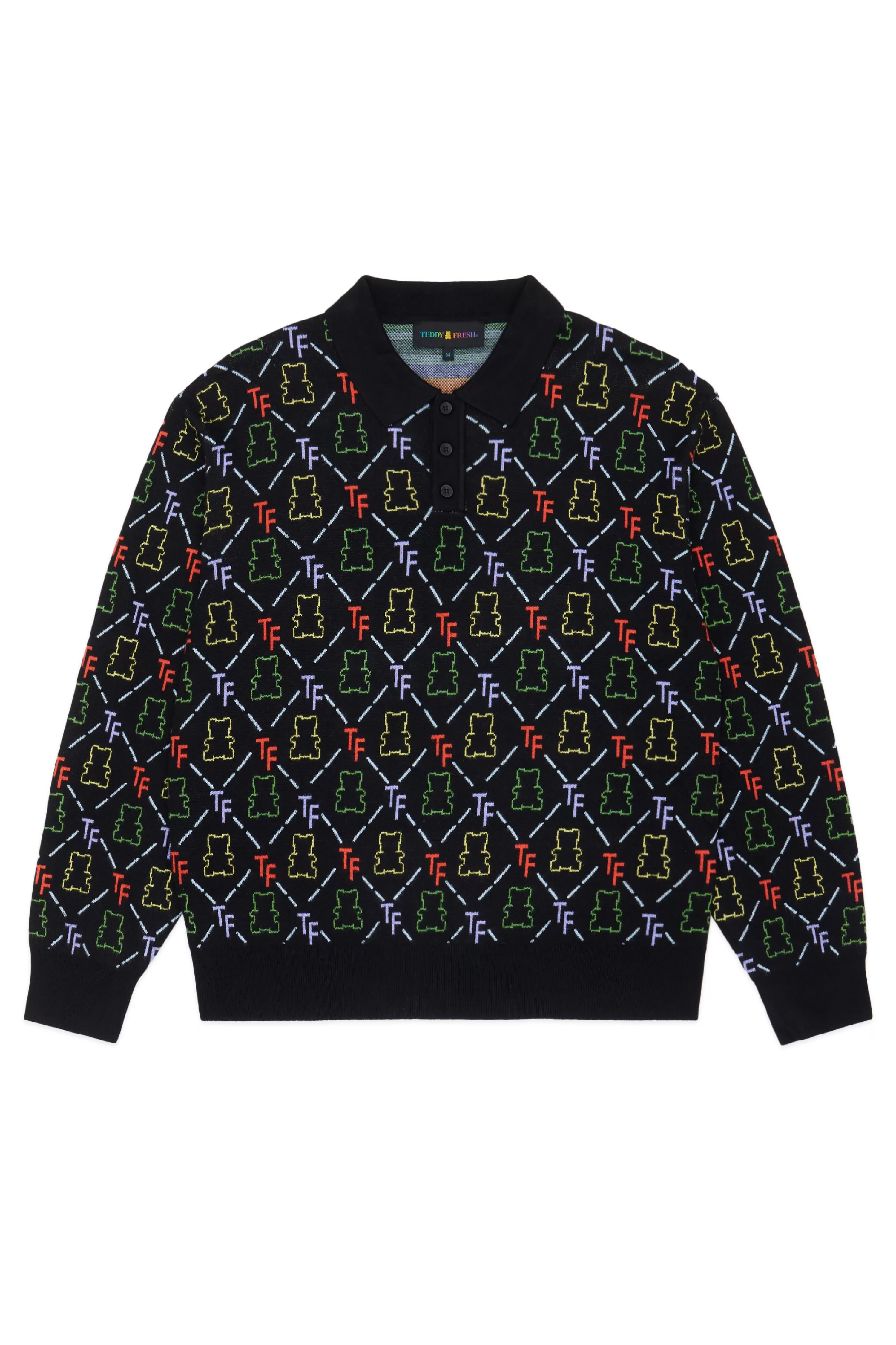 Bear Jacquard Polo Sweater-Teddy Fresh Hot