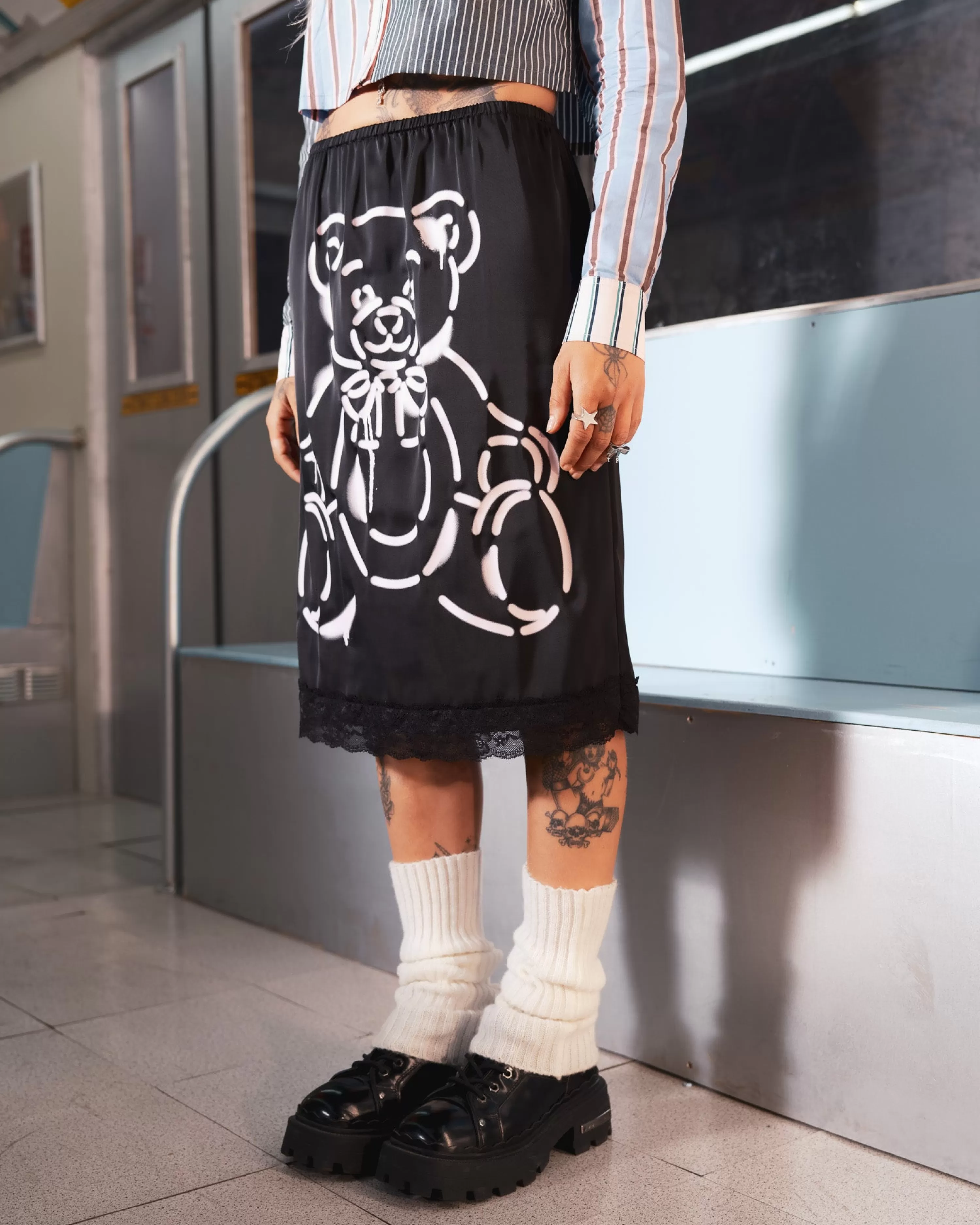 Bear Lace Satin Skirt-Teddy Fresh Best