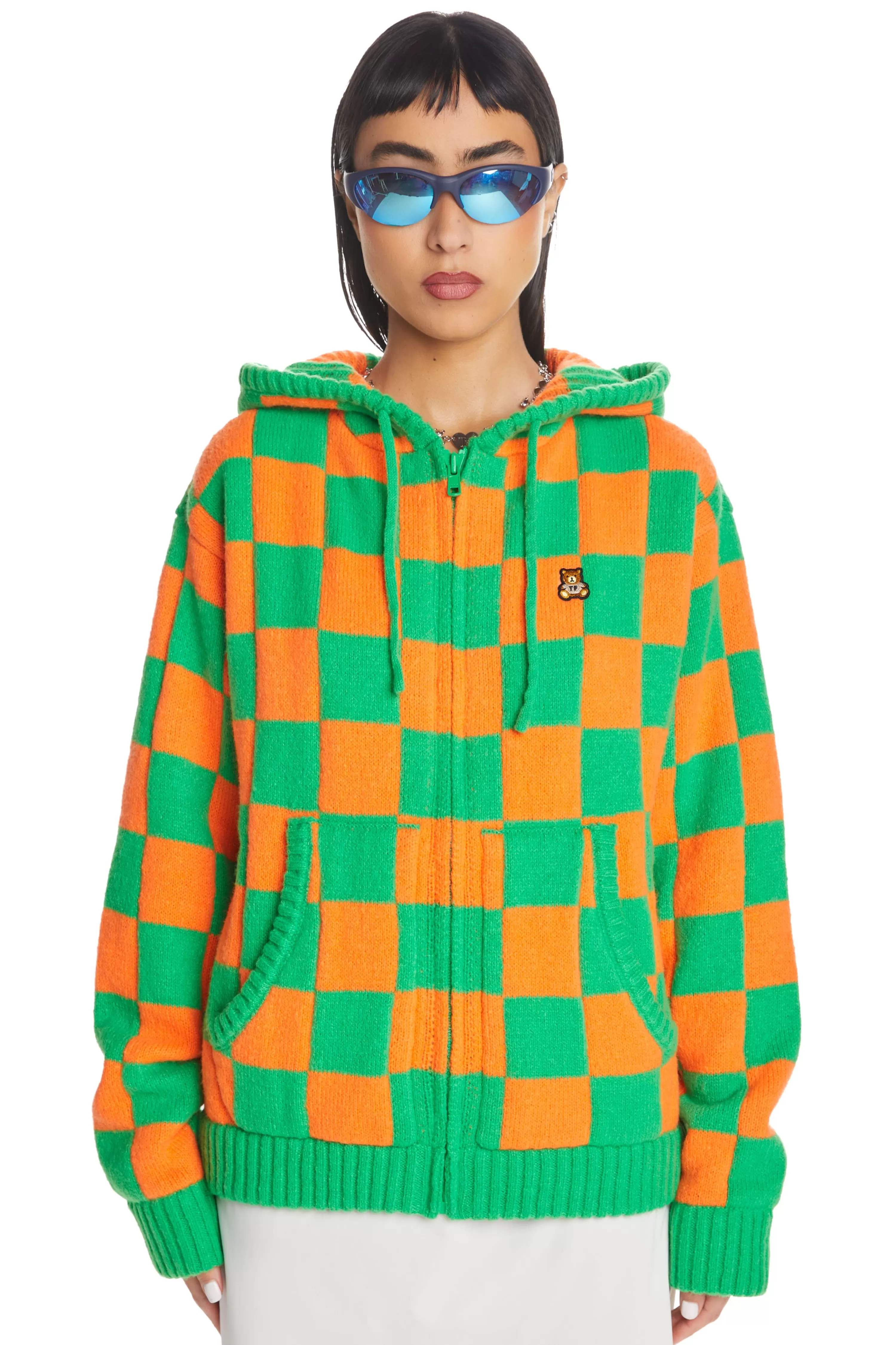 Check Knit Zip Hoodie-Teddy Fresh Best