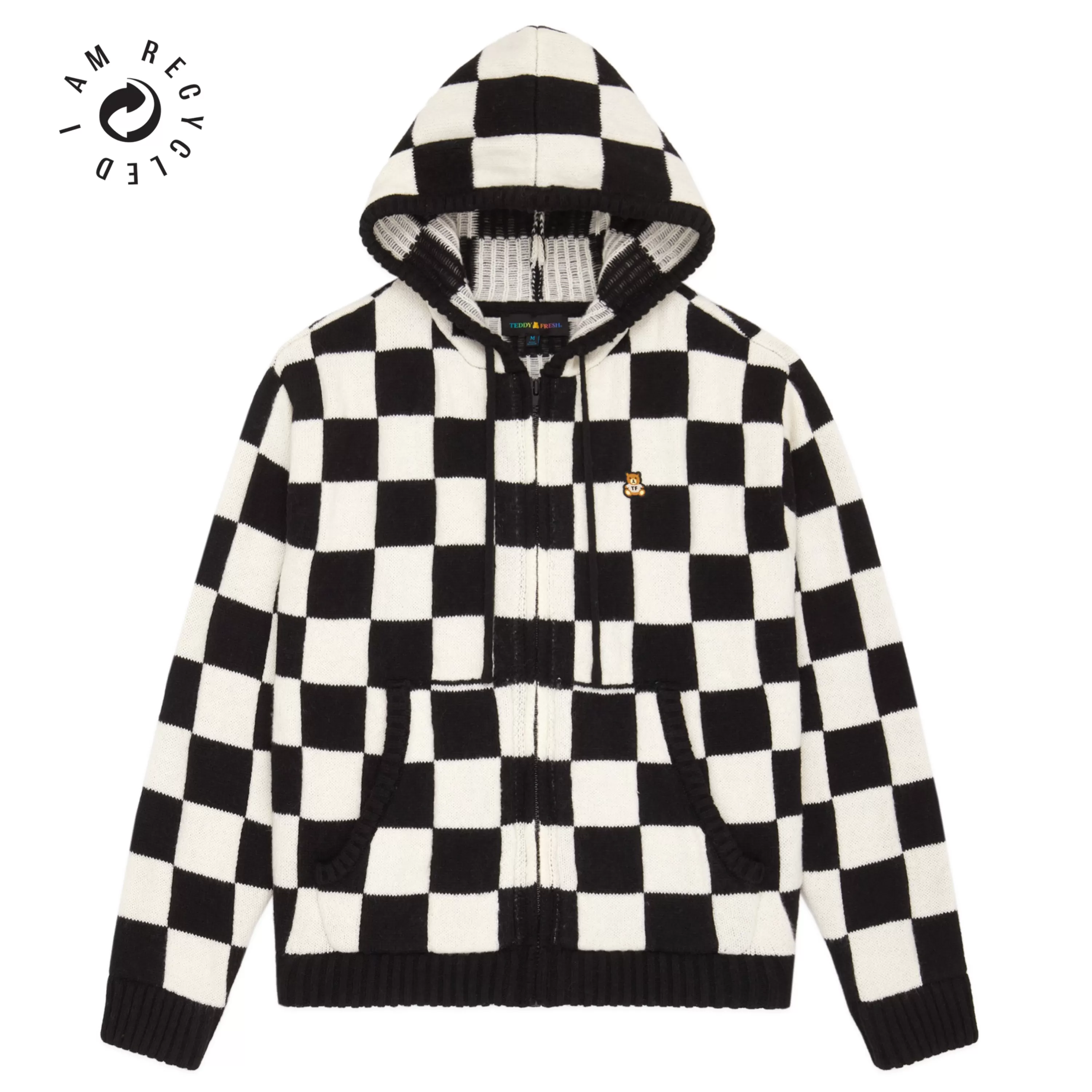 Check Knit Zip Hoodie-Teddy Fresh Best