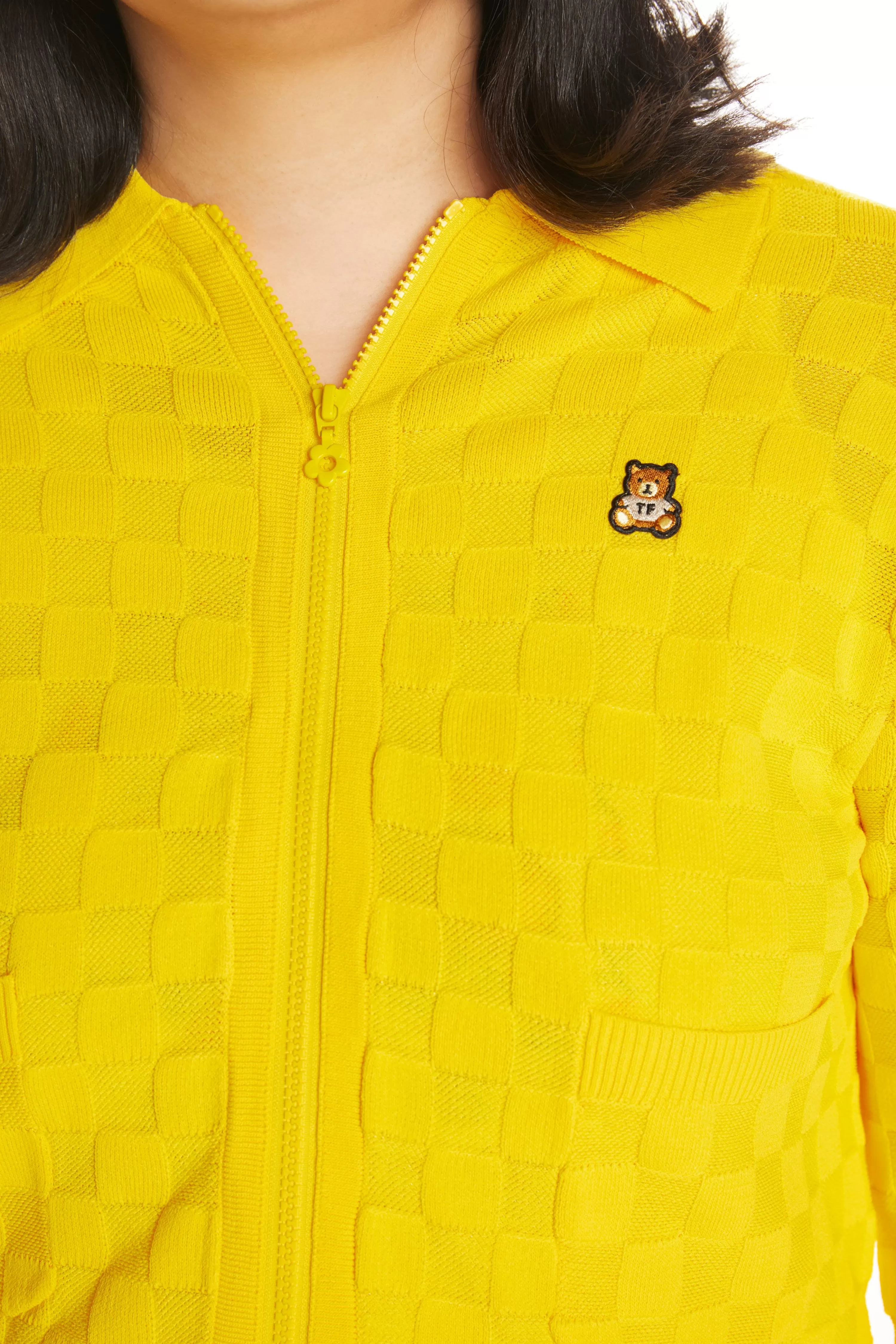 Check Zip Cardigan-Teddy Fresh Clearance