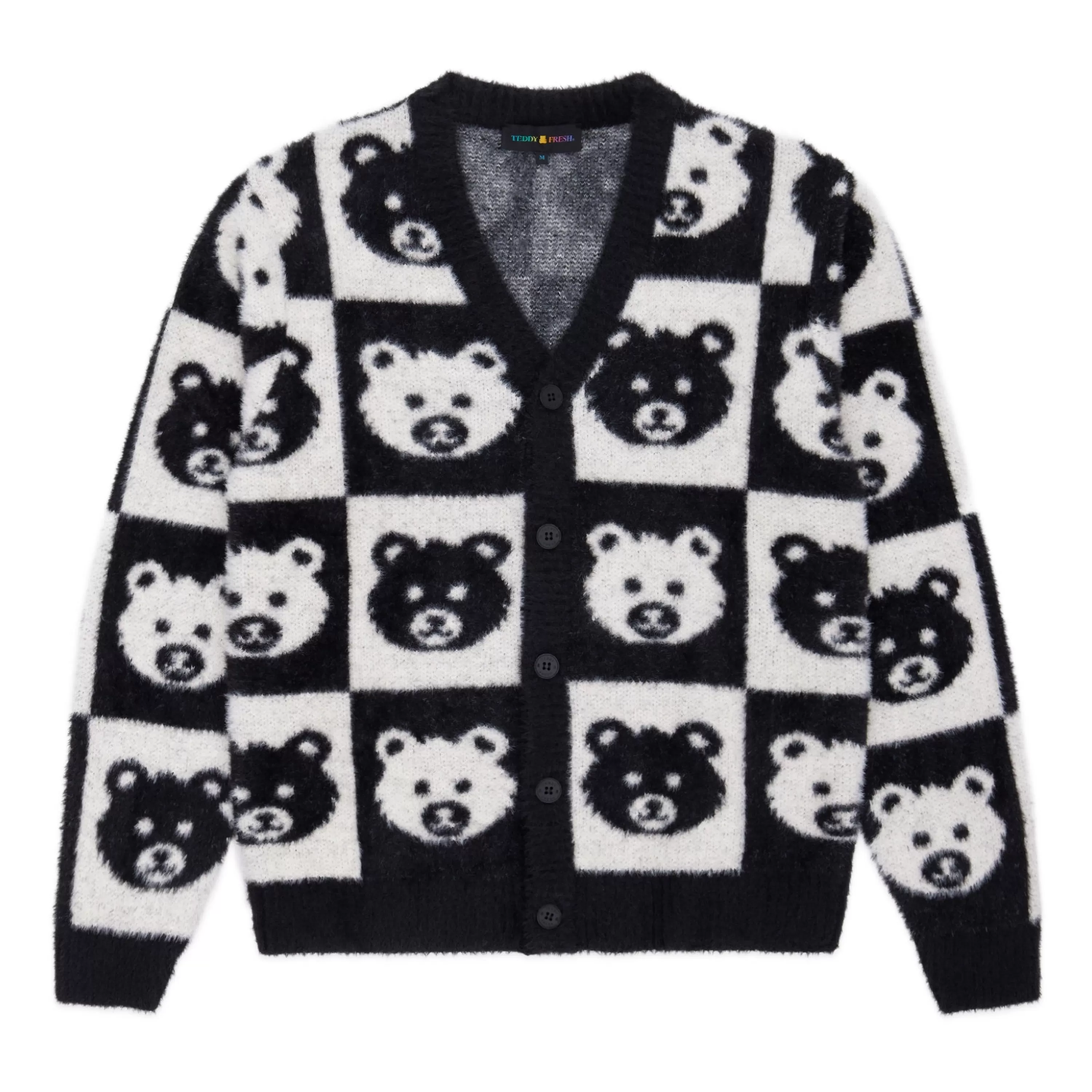 Checkered Bear Cardigan-Teddy Fresh Fashion