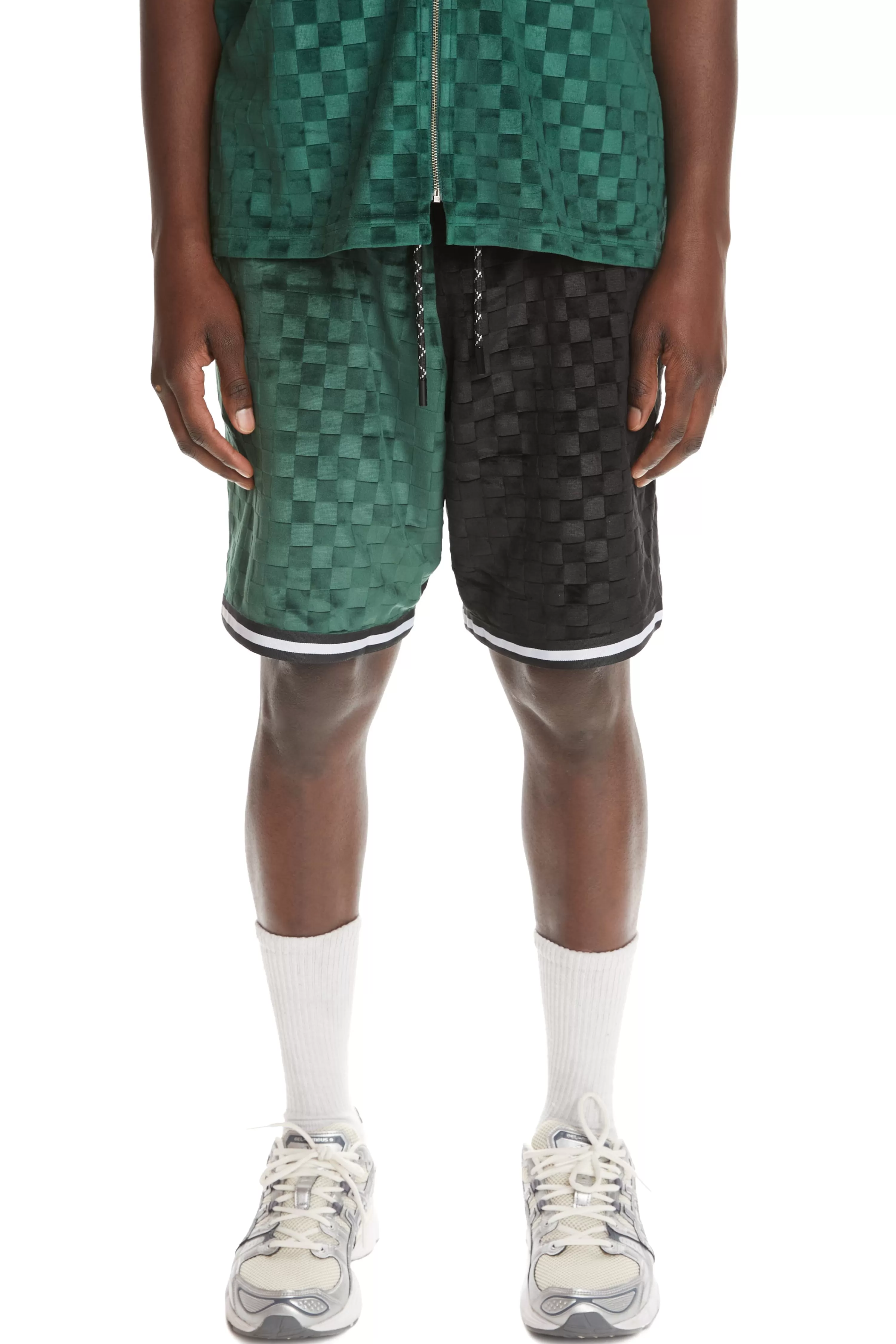 Embossed Checker Velour Shorts-Teddy Fresh Outlet