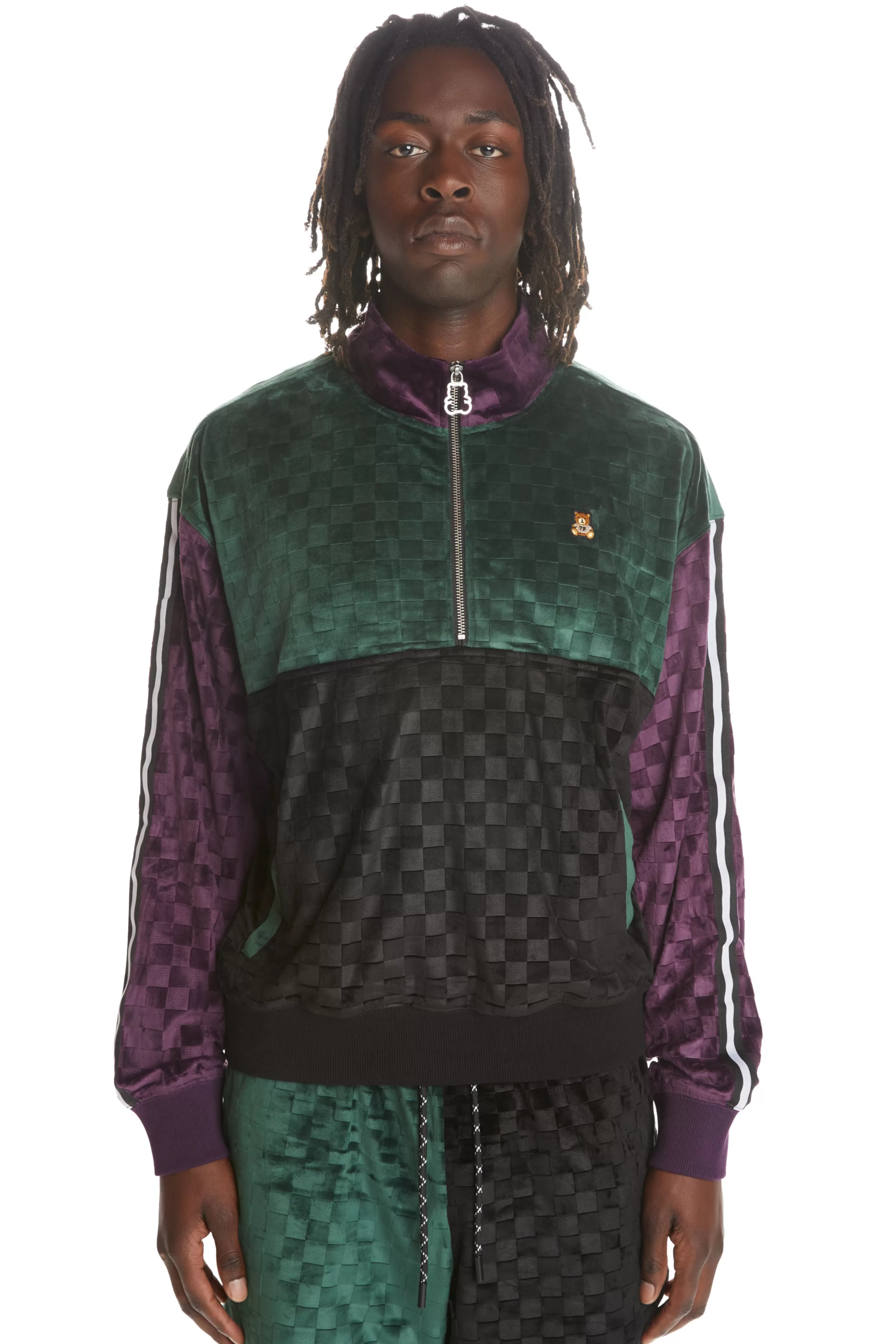 Embossed Checker Velour Zip Funnel Neck-Teddy Fresh Sale