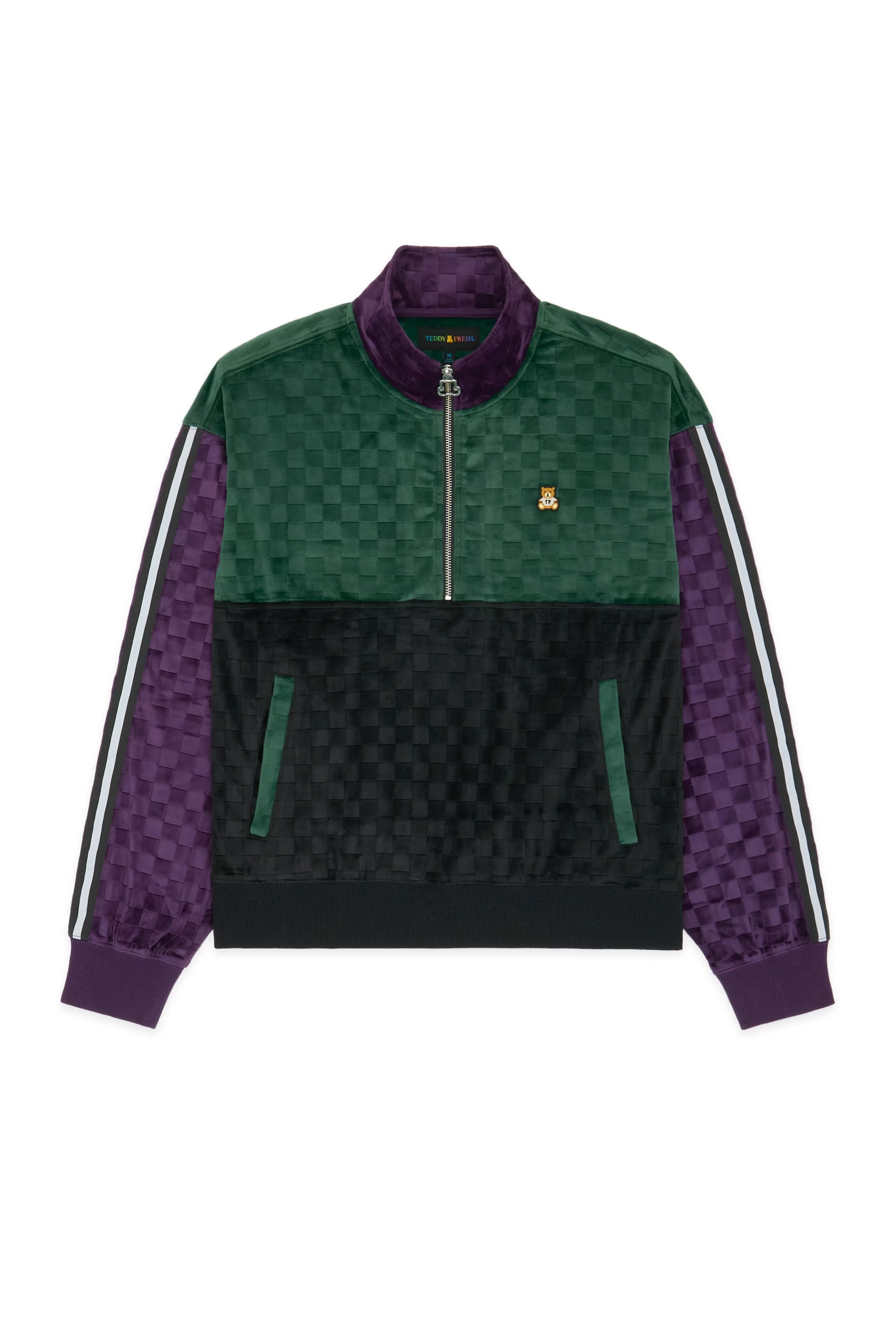 Embossed Checker Velour Zip Funnel Neck-Teddy Fresh Sale