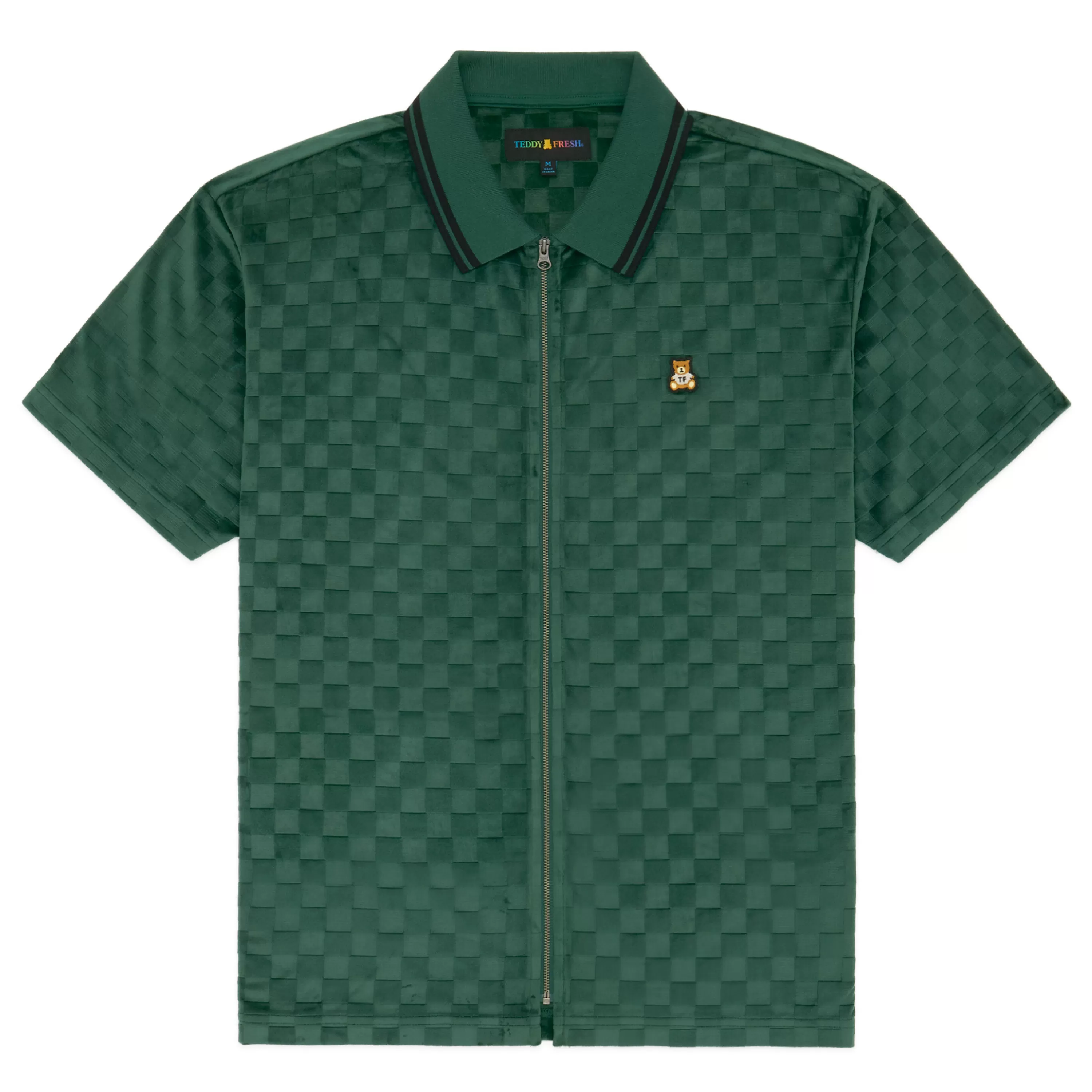 Embossed Checker Velour Zip Shirt-Teddy Fresh Hot