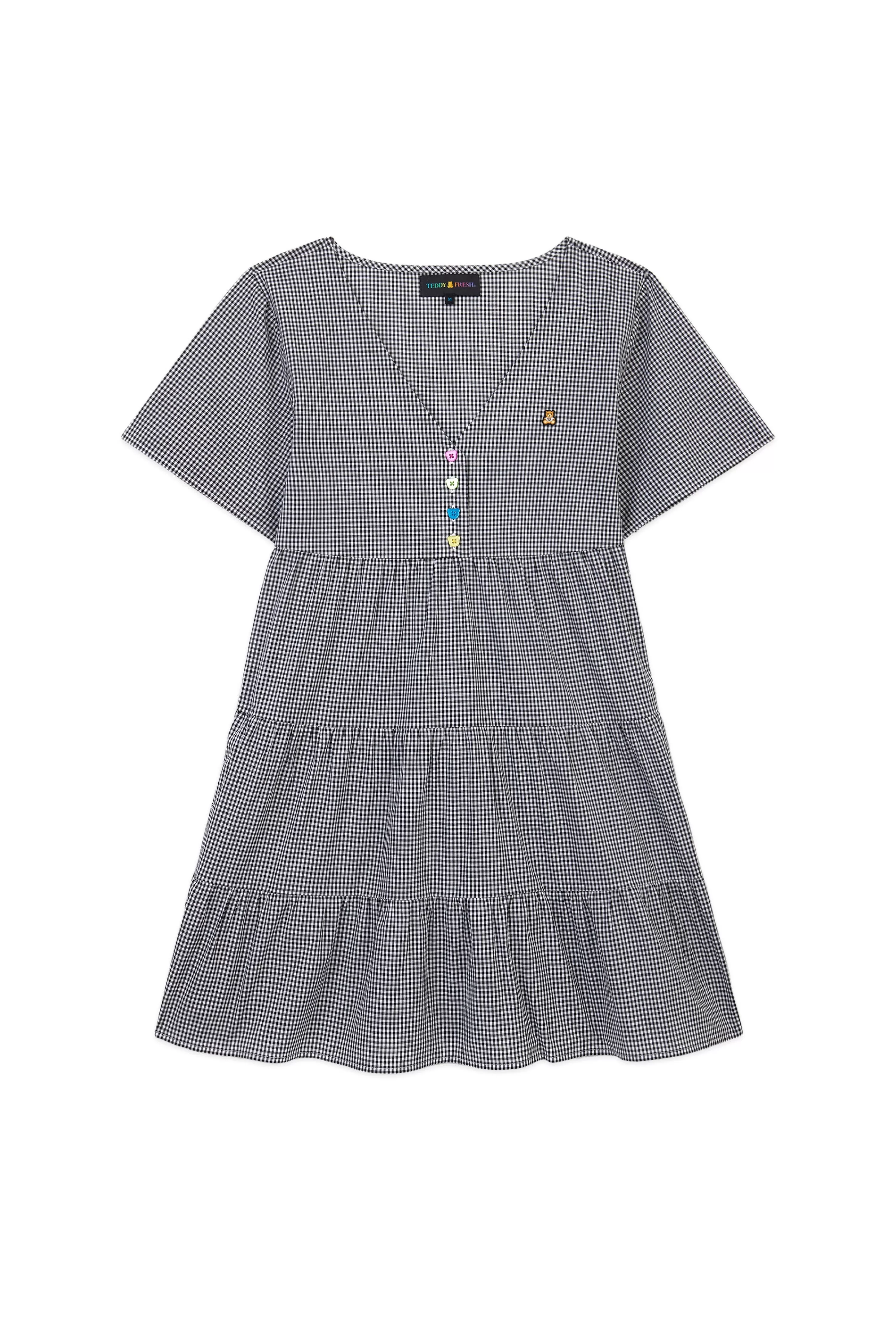 Gingham Button Dress-Teddy Fresh New