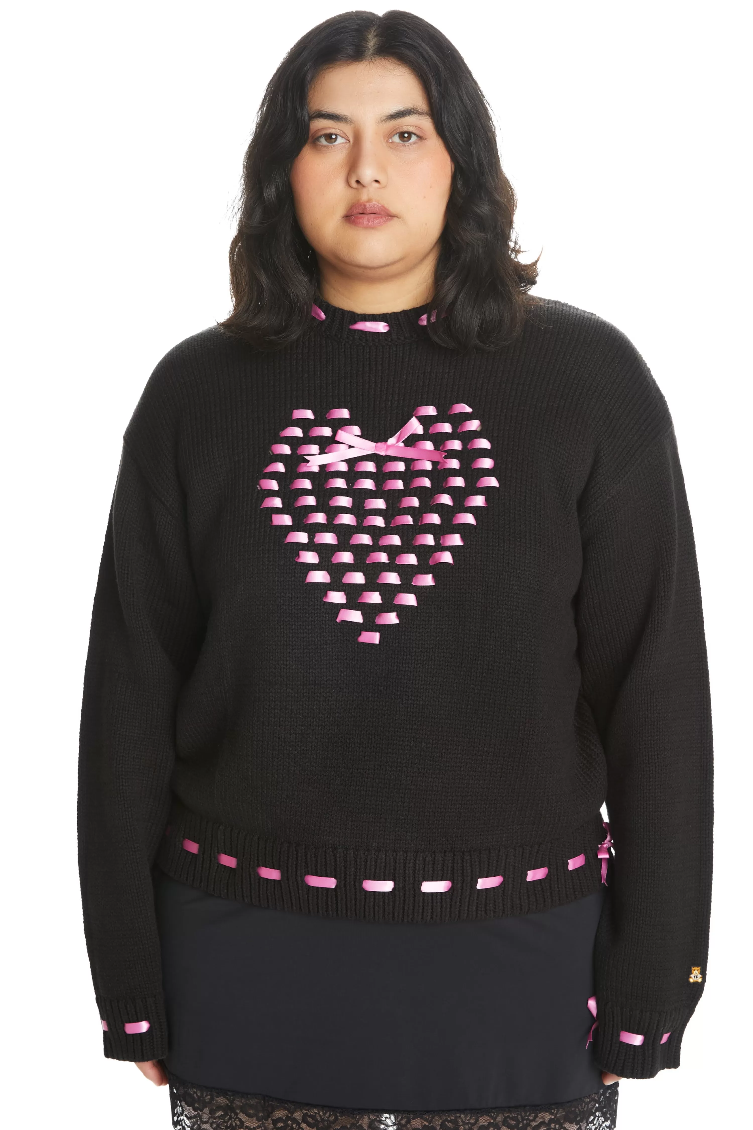 I Heart U Ribbon Weave Sweater-Teddy Fresh Store