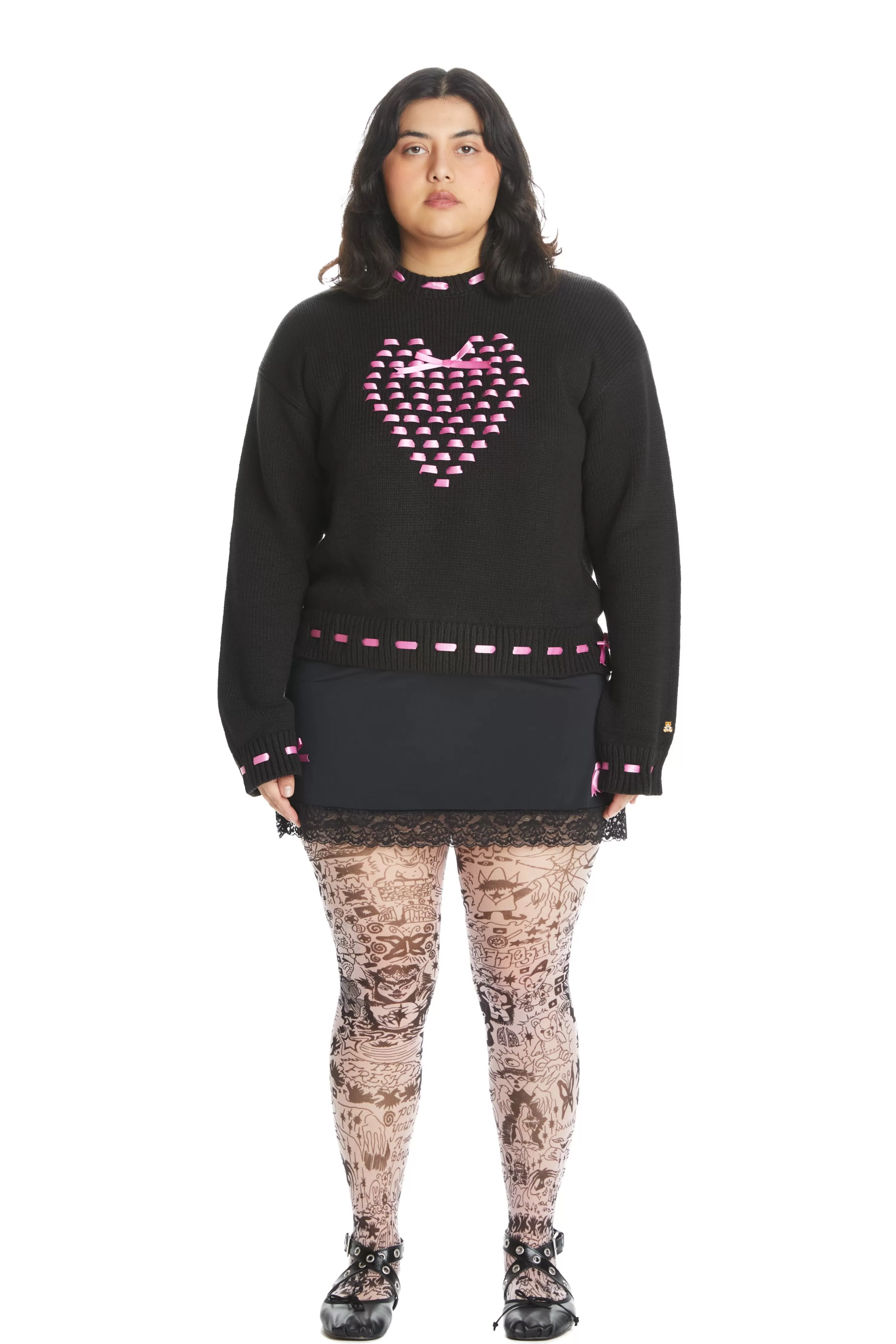 I Heart U Ribbon Weave Sweater-Teddy Fresh Store