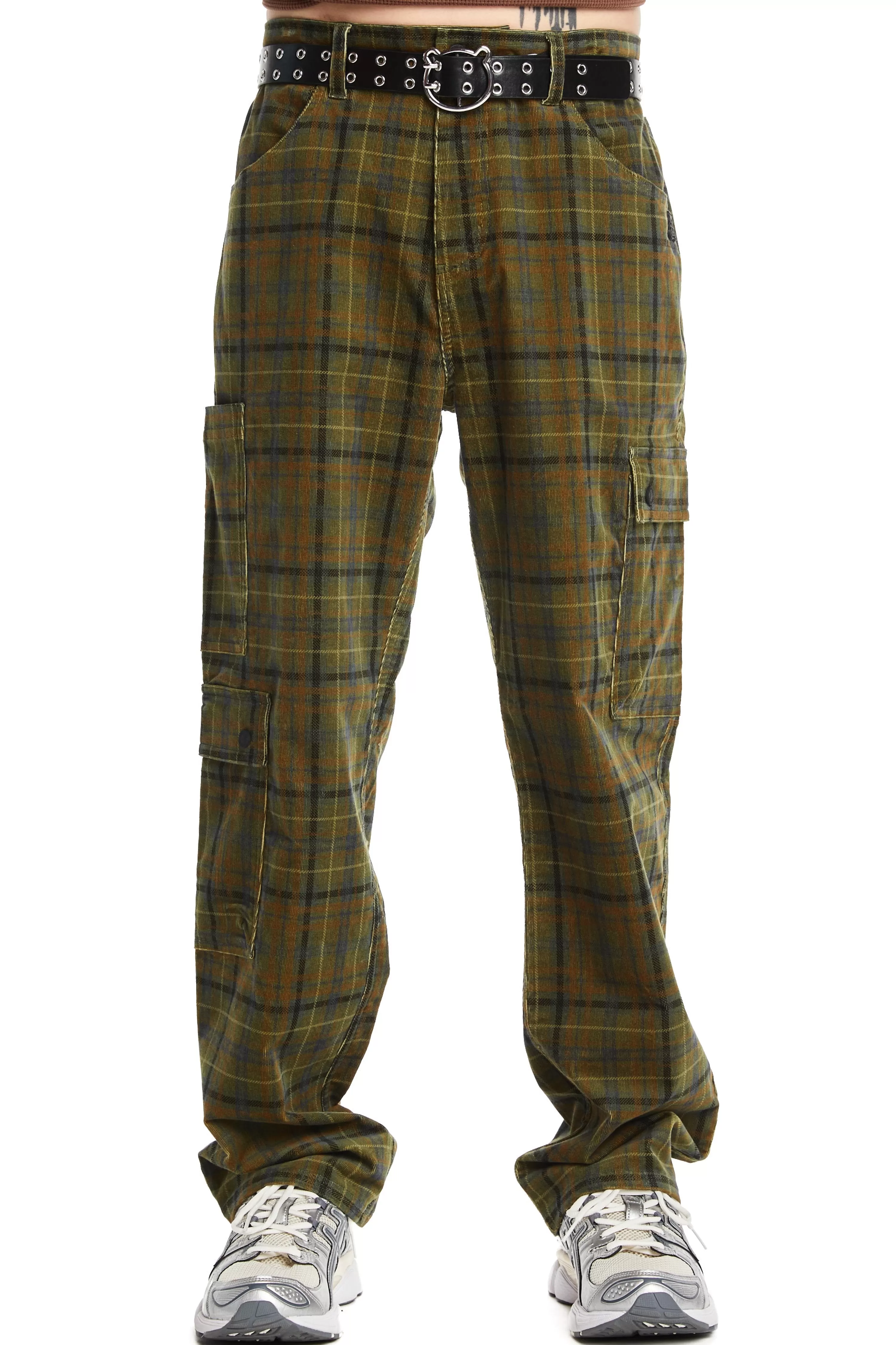 Plaid Corduroy Cargo Pants-Teddy Fresh Shop